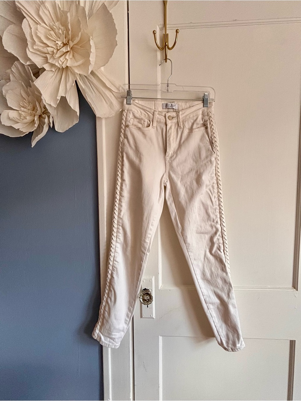 Women's Cream High-Rise Jeans with Side Braid Detail